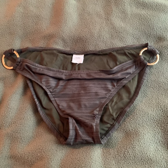 Mossimo green and black striped bikini with gold ring details. Size medium - Picture 6 of 9